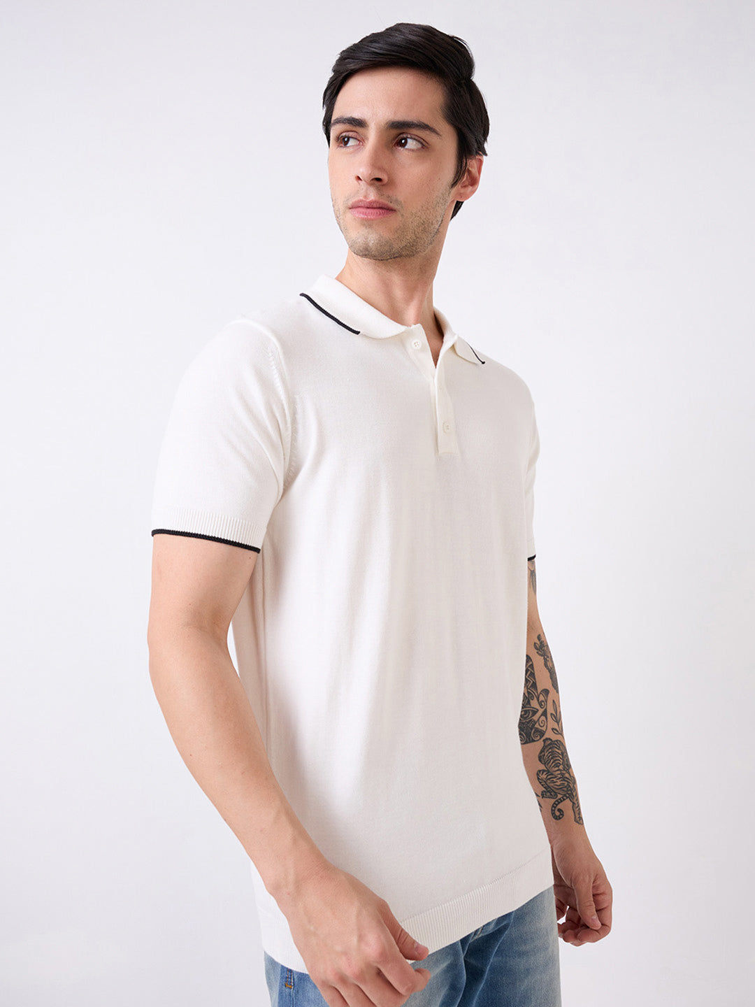 Spykar White Half Sleeves Regular Fit Sweater For Men