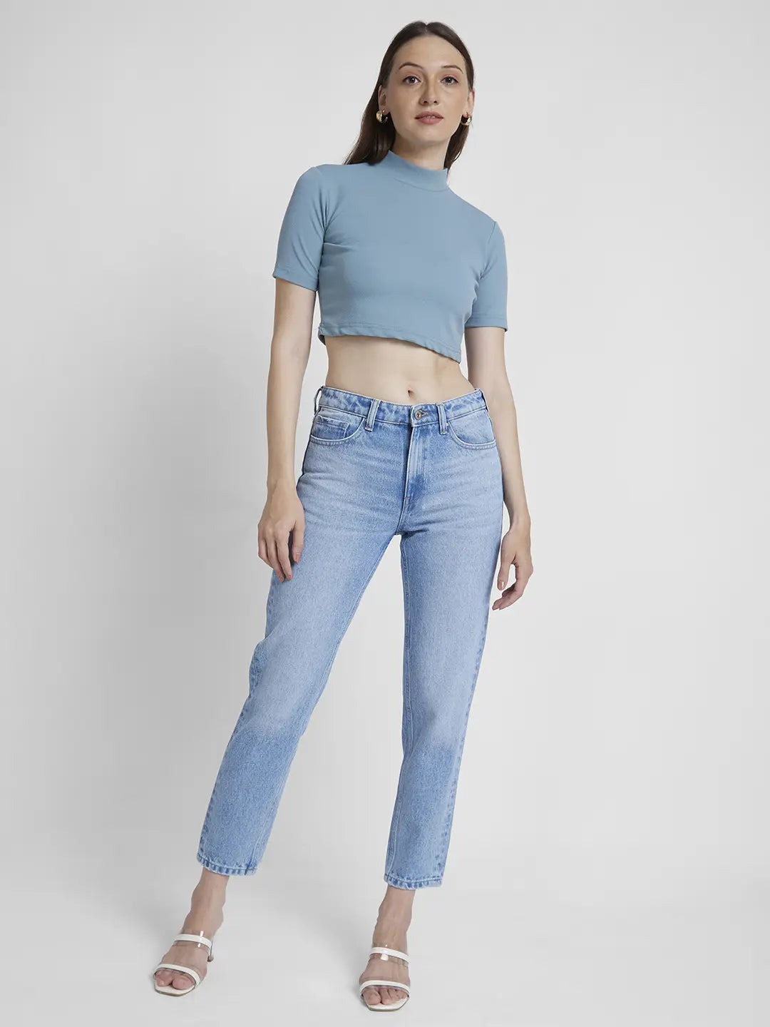 Spykar Women Light Blue Cotton Mom Fit Ankle Length Clean Look Jeans -(Amora)