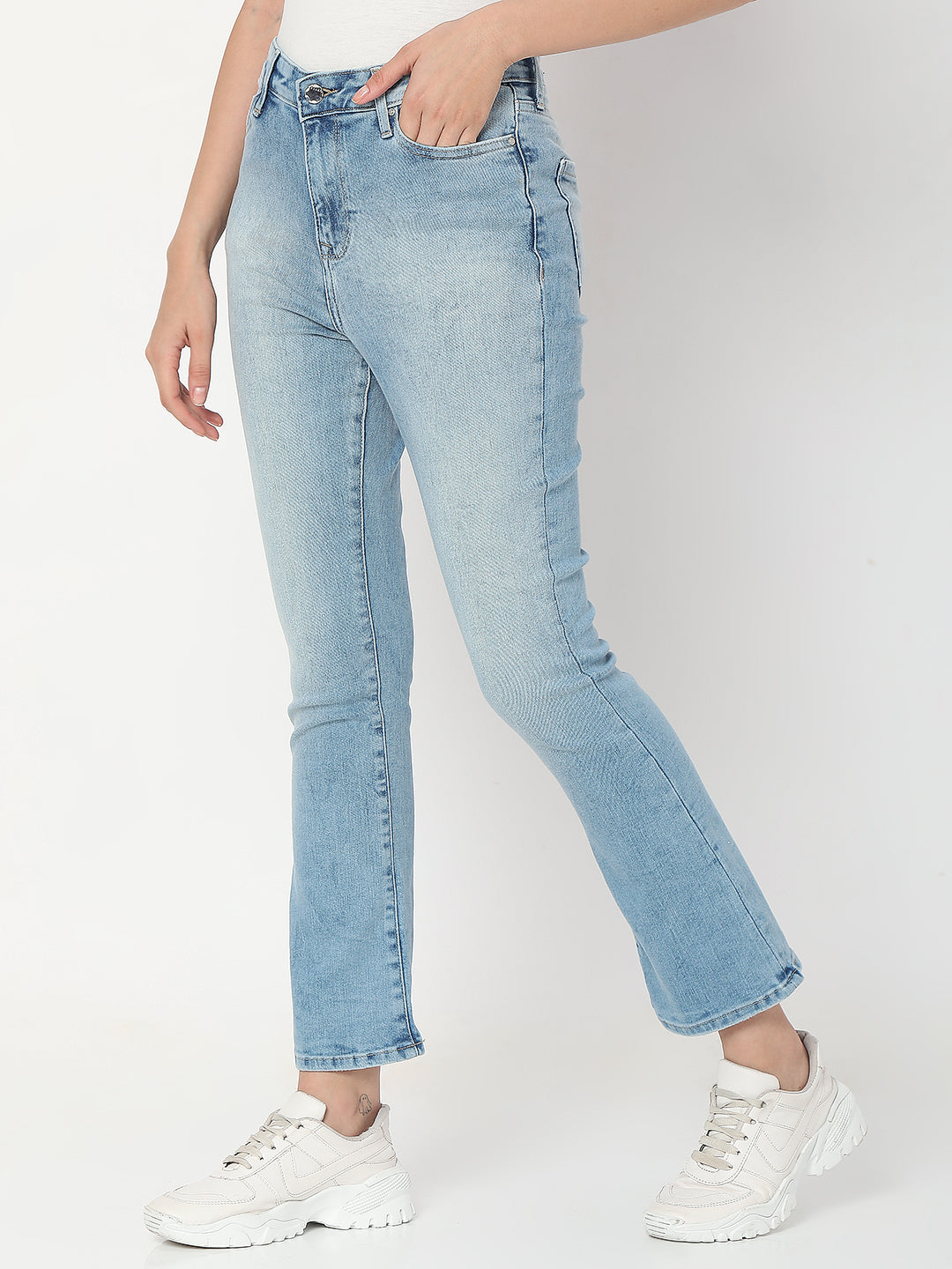 Spykar Light Blue Lycra Flare Fit Ankle Length Jeans For Women