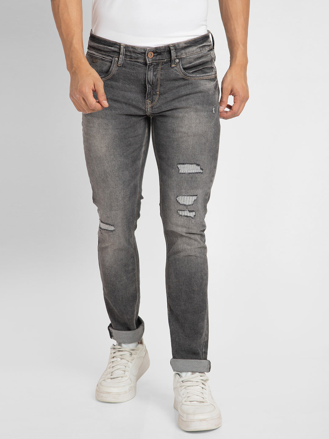 Spykar Men Carbon Black Cotton Slim Fit Narrow Length Jeans (Skinny)